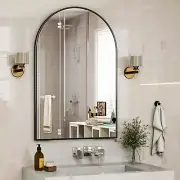30"X40" Arched Bathroom Mirror - Black Wall Mounted Mirror - Black Arch Mirror -