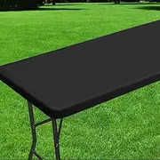 Roucerlin Rectangular Picnic Table Cover, Polyester Elastic Tablecloth for Folding Tables, 120 cm, Waterproof Outdoor Tablecloth for Camping, Party, Patio, Card Accessories (Black, 76.2 x