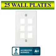 25 PACK Wall Plate 6 Port White Keystone Jack for RJ45 HDMI, USB, A/V Connectors
