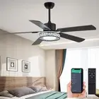 52" Outdoor Ceiling Fan with Lights Remote Control,Dimmable Black Wooden Ceiling