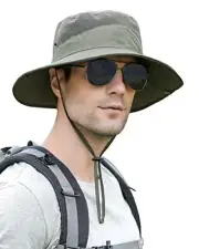 Mens Sun Hat Wide Brim Breathable Mesh UPF 50+ Waterproof One Size Army Green