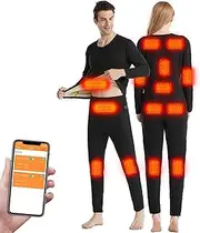[IMYOGI] Cozy Electric Thermal Underwears Set, 14 Heating Zones Men Women Outdoor Heated Baselayer Shirt and Pant with APP Control