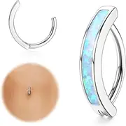 [FASHGOOD] 14G Belly Ring,G23 Titanium Belly Piercing,Hypoallergenic Clicker Opal Belly Ring Gold Silver Belly Bar 10MM Reverse Curved Belly Button Piercing Jewellery