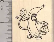 Trick or Treat Monkey Rubber Stamp, Halloween Banana Costume G25512 WM