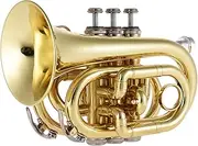 Pocket Trumpet Bb Flat Brass Wind Instrument with Mouthpiece Gloves Cleaning Cloth Carrying Case