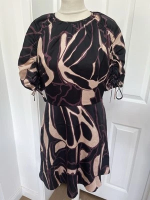 New Ted Baker Women’s Printed Mini Fit And Flare With Puff Sleeves Ted Size 3