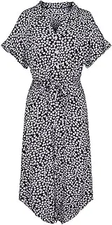 ['THGJACH] Dresses Casual Summer Dresses for Women Short Sleeve V Neck Dress Tie Waist Swing Midi Dress Button Printed Shirt Dress (Color : F, Size : Medium)
