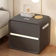 Smart Bedside Table with Charging, Nightstand with Hidden LED and Multifunctional Plug Strip, Bed End Table with 2 Drawers, for Bedroom Living Room Storage(Dark gray,40cm/15.7in)