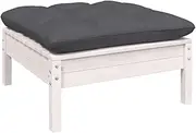 Garden Footstool with Anthracite Cushion - White Solid Pinewood Patio Furniture, Outdoor Couch for Relaxing, Enjoying Weather, Chatting with Family and Friends