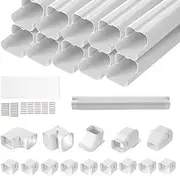 VEVOR Mini Split Line Set Cover 76.2mm W 5400mm L, PVC Decorative Pipe Line Cover For Air Conditioner with 10 Straight Ducts & Full Components Easy to Install, Paintable for Heat Pumps, White