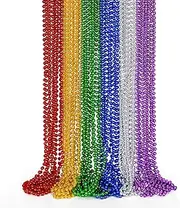 EOBOH 24PCS Metallic Colorful Bead Necklace Party Favors, 6 Kinds of 33" Beaded Necklace Costume Women Men Stuff, Festival Parade Throw Accessories for Wedding Birthday Celebrations Decorations