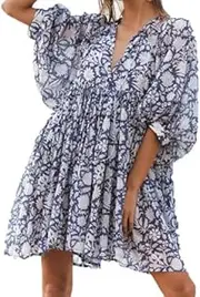 [Generic] Women's Floral Mini Beach Dress V Neck Puff Half Sleeve A Line Casual Summer Dresses