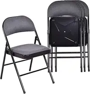 Giantex 4-Pack Folding Chairs, Fabric Folding Chairs w/Metal Frame & Upholstered Padded Seat, Simple Camp Stools Home Office Party Chair Set, Portable & Foldable Dining Chairs, Black