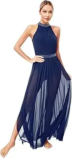 [Yhong] Women Lyrical Dance Dress Sleeveless Side Split Mesh Maxi Dress Flowy Leotard Ballet Dancewear