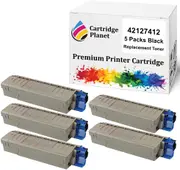 5 Pack Black Compatible Toner Cartridge for OKI 42127412 (5000 Pages) for OKI C5100 C5200 C5300 C5400