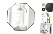 Octagon Wall Mirror 24" Black Bathroom Mirror Wood Framed Vanity Mirror Large