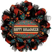 Happy Halloween Old Fashioned Handmade Deco Mesh Wreath