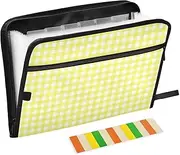 Yellow and White Checkered Expanding Folders 13 Pockets A4 Letter Size Folders for Documents with Zipper Closure File Folder Jackets for Office Supply