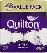 Quilton 3 Ply Toilet Tissue (180 Sheets per Roll, 11x10cm), Pack of 48 Rolls (no Inner Packs)