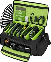 Vangoa DJ Cable Gig Bag Large, Thick Padding Durable with 8 Detachable Adjustable Divders, 16" Laptop Sleeve, 10 Cable Ties, DJ File Bag Travel Musicians Bag for DJ Gear, 23"x10"x11", Green