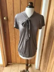warehouse viscose jersey short sleeve tie neck blouse tee uk 12 bnwt