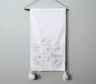 Pier 1 Imports White Embroidered Beaded Tassel Floral Table Runner
