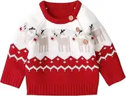 [XIXIMAON] Newborn Baby Unisex Christmas Jumper Christmas Jumper Long Sleeve Knitted Jumper Crew Neck with Reindeer Pattern Knitted Jumper Sweater for Toddler Girls Boys (Red, 3-6 Months), red, 3 Months