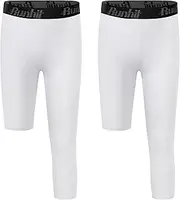 [Runhit] 2 Pack Boys Youth 3/4 Compression Pants - Basketball Tight Leggings Athletic Stretch Base Layer for Running Hockey