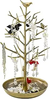 MrMrKura Jewelry Tree Earring Necklaces Holder, Tree Tower Organizer for Women Girl Jewelry Rack Stand Display for Earrings, Necklaces, Rings (Antique Greenish Blue)