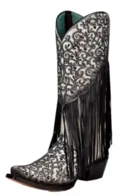 NIB Corral Western Boots Womens Lamb Overlay Fringe White Black Size 7 &6 1/2
