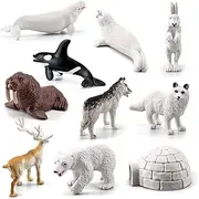 Arctic Animals Figurines Sets, 10pcs Mini Arctic Animals Toy, Realistic Polar Animals Figurines, Plastic Tundra Deer Bear Fox Toy, Arctic Animal Cake Topper Decor For Kids Birthday Baby Shower Party
