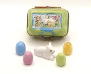 New French Limoges Trinket Box Easter Egg Carton Painted Chick & Rem Bunny Eggs