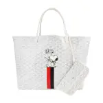 【GOYARD 高雅德】STLOUI SNOOPY 聯名款條紋塗料帆布LOGO子母購物包(大/白/紅黑)