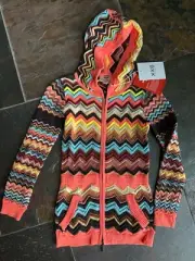 New Missoni Target Girls Hooded Zip Sweater Jacket Knit Zig Zag Chevron Sz S