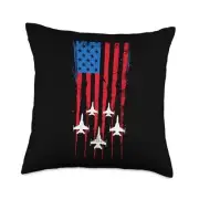 Fighter Jet American Flag Stars Stripes Military 4th Of July Throw Pillow 18x18