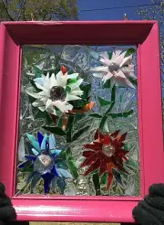 Flower stained glass mosac suncatcher, floral, one of a kind, handmade