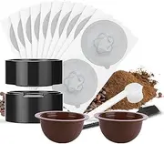 [SHANGSKY] Reusable Coffee Pods Seal Kit for Nespresso Vertuo, 2pc Reusable Pods and 50pc Aluminum Foil Seal Lids, Coffee Grounds Scoop Holder and Brush