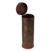 Wine Bottle Storage Box with Flowers Cylinder Vintage Retro Brown Wood and Metal