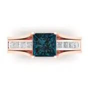 3.4 ct Princess Cut London Topaz Promise Bridal Band set Sliding 14k Rose Gold