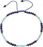 [Xfoxstal] Reiki Lapis Lazuli/Amazonite Beaded Anklet Summer Beach Gemstones Faceted Beads Ankle Bracelets for Women Love Good Luck Foot Jewelry, Medium, Stone, Lapis Lazuli