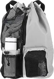 uxcell Swim Bag Mesh Drawstring Backpack, with Wet Pocket Swimming Pool Sports Backpack Beach Backpack for Swimming Gym and Workout Gear, Grey