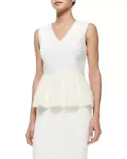 DVF Diane Von Furstenberg HAZELLE Pleated Peplum Top Blouse Powder Cream $268