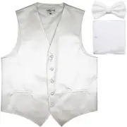 New men's tuxedo vest waistcoat & bow tie set horizontal stripes formal white