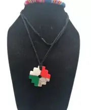 Unisex Necklace Carved in Inca Chakana Stone Multicolor Handmade Spiritual Andea