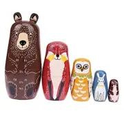 Konrisa Animal Nesting Dolls Handmade Figurine Wooden Stacking Dolls Toys 5pcs