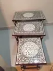Set of 3 Table Nest, Egyptian Handmade Coffee Table, Inlaid Mother Pearl Table