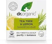 Dr Organic Tea Tree & Lemon Shampoo Bar, Purifying, Oily Roots & Scalps, NEW, Plastic Free, Natural, Vegan, Cruelty-Free, Paraben & SLS-Free, Organic, 75g