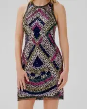 $265 Aidan BY Aidan Mattox Womens Black Beaded Mini Sheath Dress Size 2