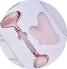 FACIAL MASSAGE GENUINE ROSE QUARTZ GEMSTONE HAND CARVED ROLLER GUA SHA