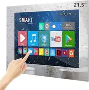 Haocrown 21.5-inch Touchscreen Smart Bathroom Mirror TV Full-HD LED IP66 Waterproof TV with Android 11.0 System 8+64 GB Shower Television with Built-in DVB-T Tuner Wi-Fi Bluetooth(2023 Model)